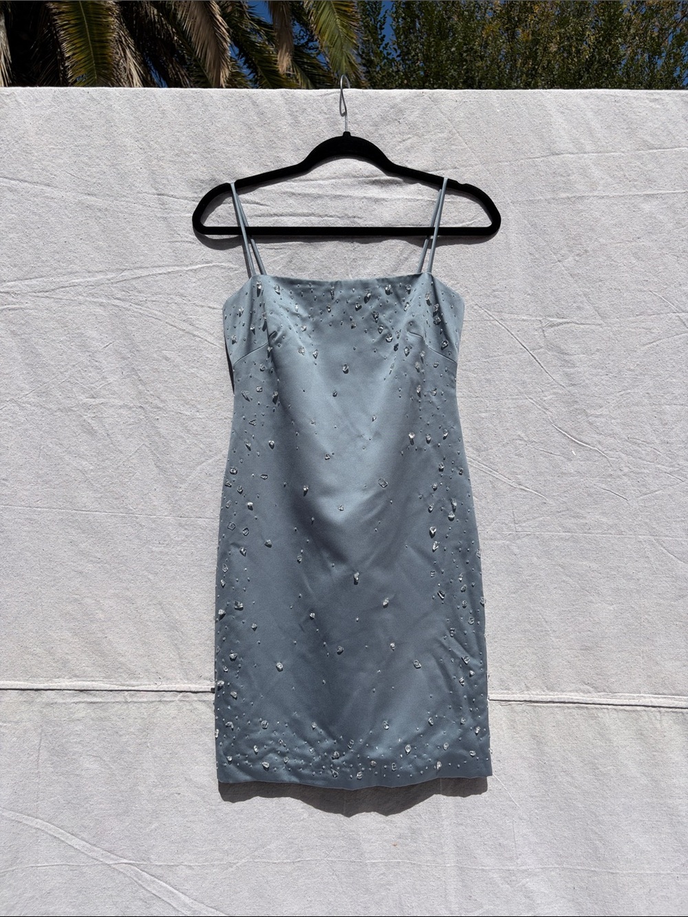 Light Blue Embellished Spaghetti Strap Dress